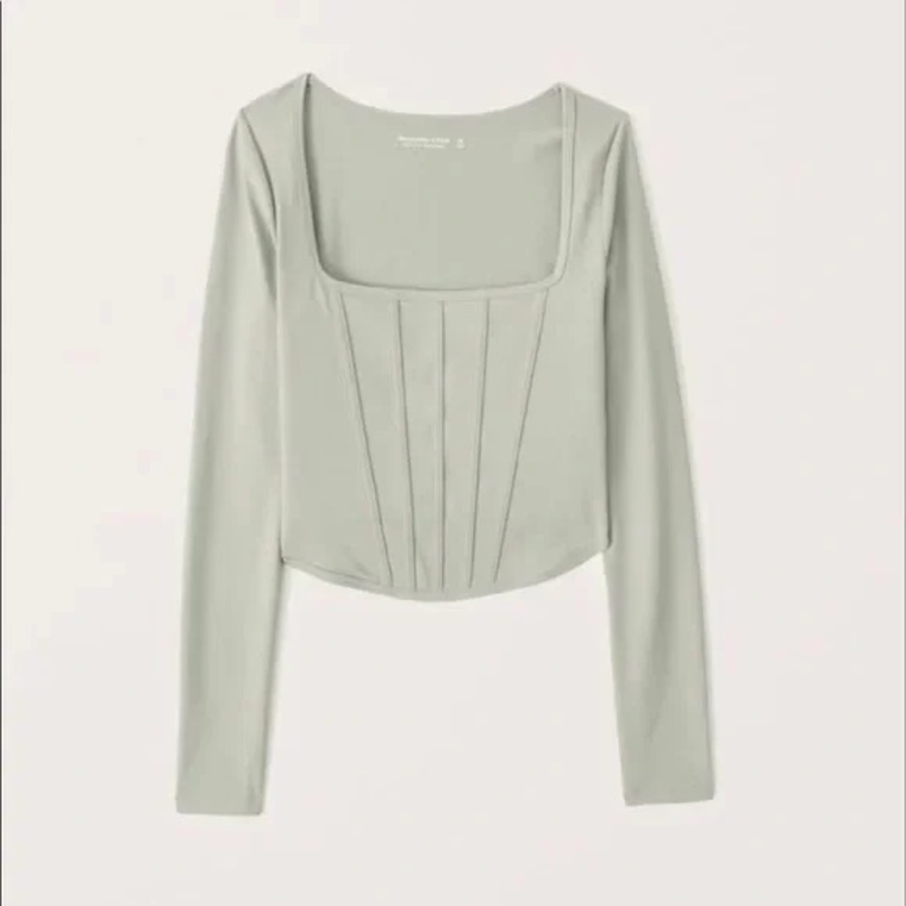 Abercrombie sage green long sleeve seamless fabric corset crop top